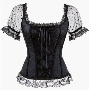 Women's Princess Renaissance Corset Lace Ruched Sleeves Elegant Overbust Top